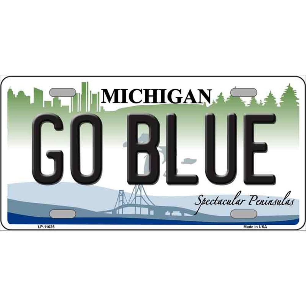 NCAA Go Blue License Plate Tag Metal Michigan Sign Retro Wolverines Bar New